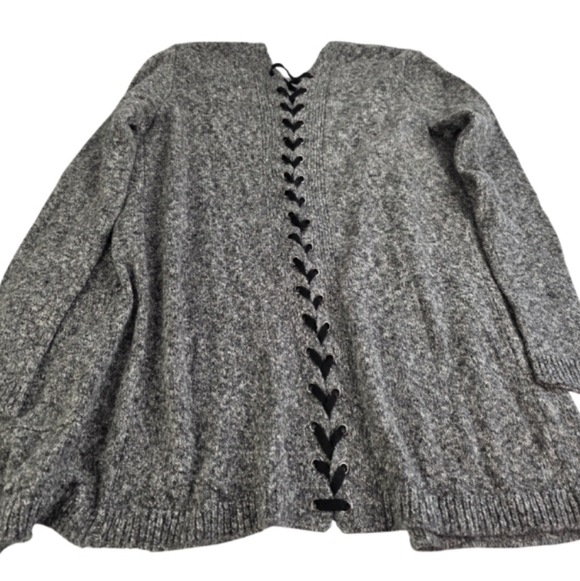 Black Tape M Lace-Up Back Cardigan Sweater Black Gray 1748-AX - Picture 2 of 13